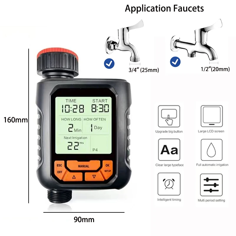 Imagem -03 - Temporizador de Água da Exposição do Lcd Grande Ip65 Impermeável Irrigação Home do Jardim Precipitação Sistema Automático do Controlador