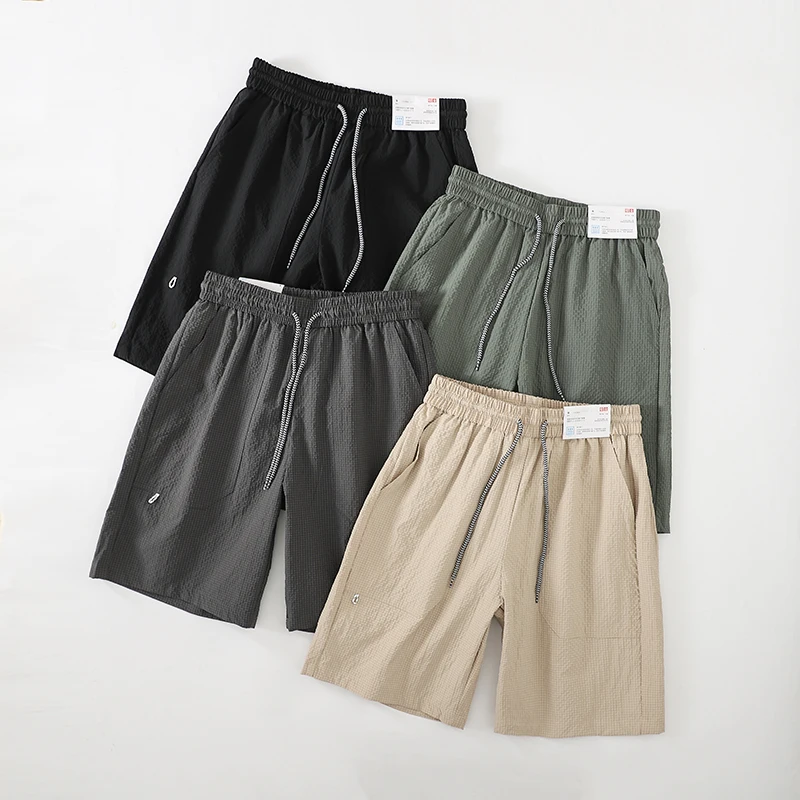 

Qui Dry Breathable Cool Feeling Bubble Cloth Men's Elastic Waist ort Pants Casual Summer Faion Urban Sle Five-Quarter...