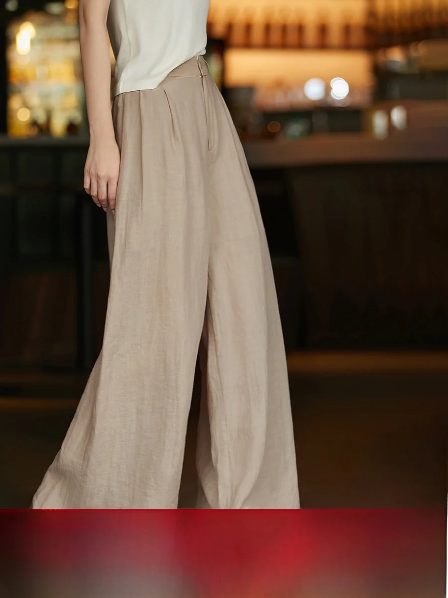 

Льняные брюки с широкими штанинами, струящиеся, стройнящие, с полуэластичным комфортным поясом, коллекция Xhange Summer, повседневные прямые брюки