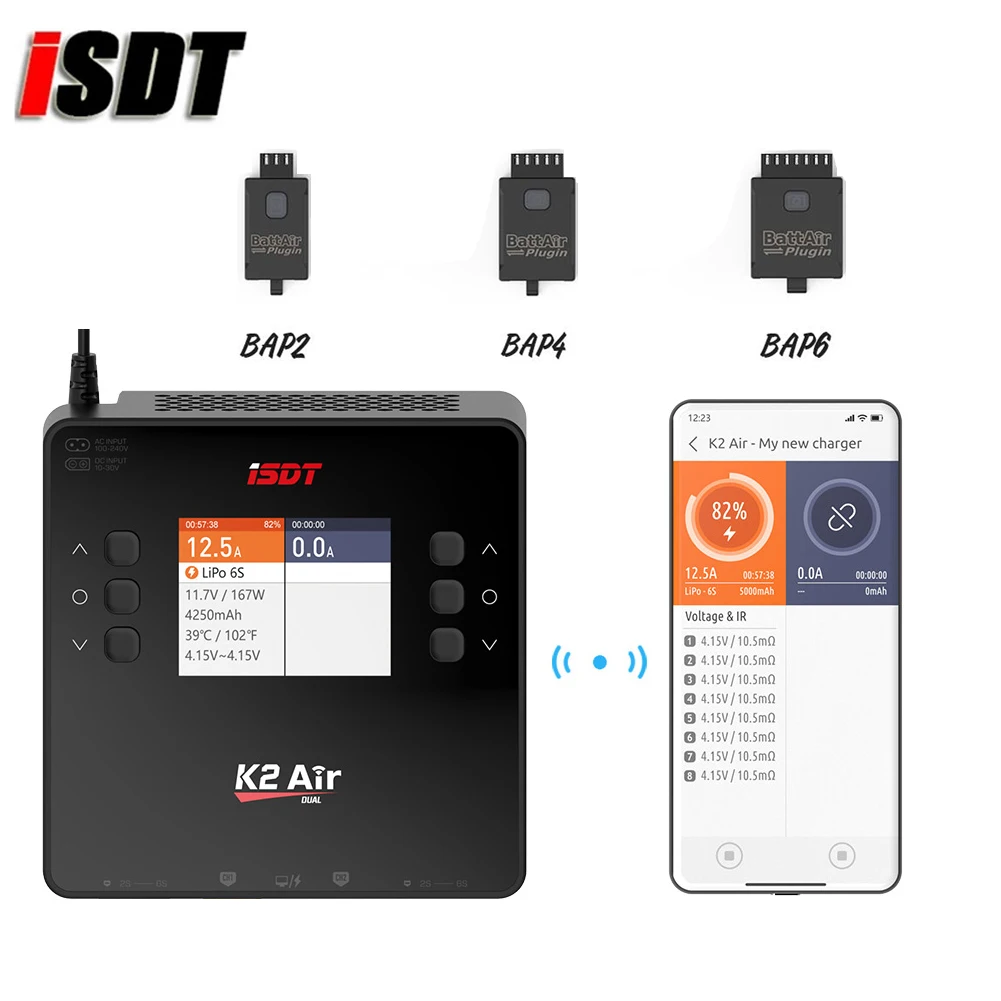 ISDT K2 Air AC 200W DC 500Wx2 20A Dual Channel Balance Lipo Charger Discharger for Lipo NiMh Pb Battery Rc Model / Smart Phone