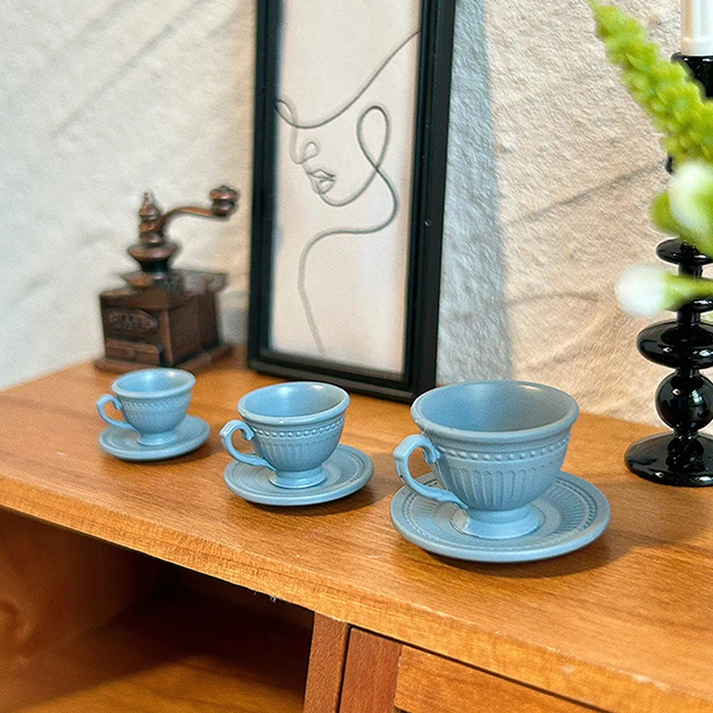 2PCS Petite Luxury French Coffee Cup & Dish Set Miniature Dollhouse Furniture DIY Accessories Scene Decor