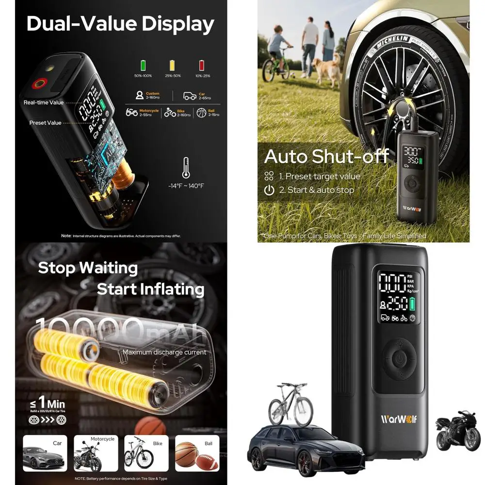

Портативный цифровой насос для накачивания шин 160PSI с автоматическим отключением для автомобилей, велосипедов, мотоциклов и многого другого