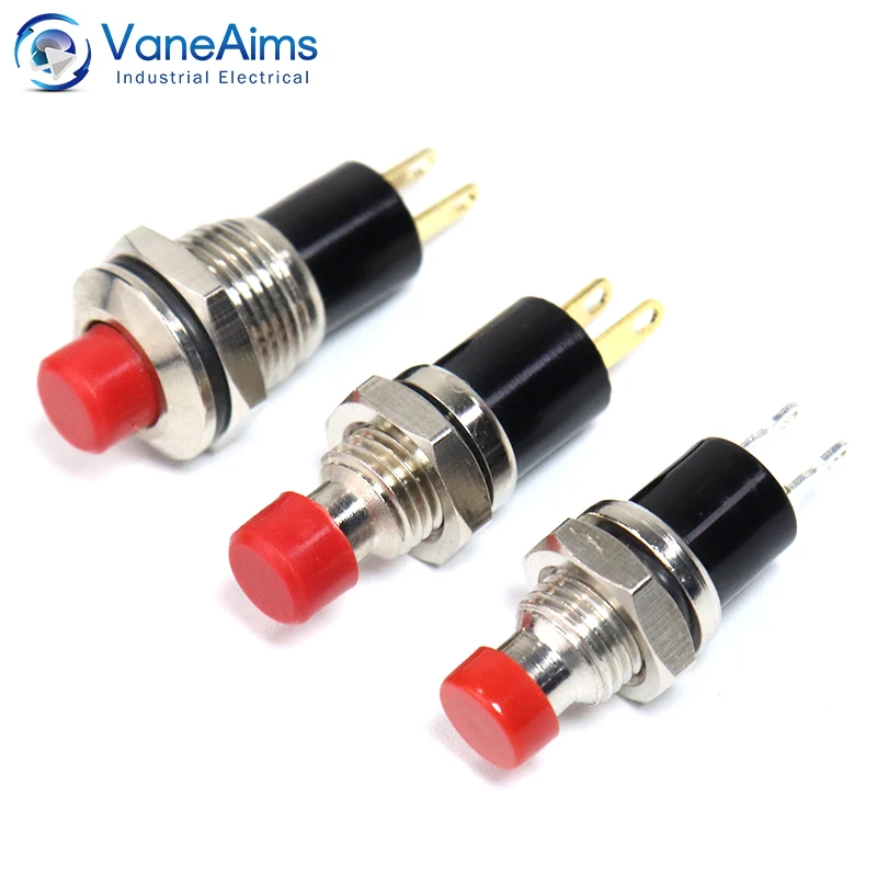 7mm 10mm Mini Push Button Switch Fixed Latching Self Reset Red High Head Small Buttons Switches 2 pins 1NO 1NC 3A/125V 1A/250V