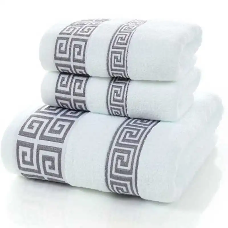 

100% Cotton Bath Towel For Adults 3 Pack Bathroom Terry Towels Set Geometric Skin Friendly Travel Face Towels Sport Washcloths