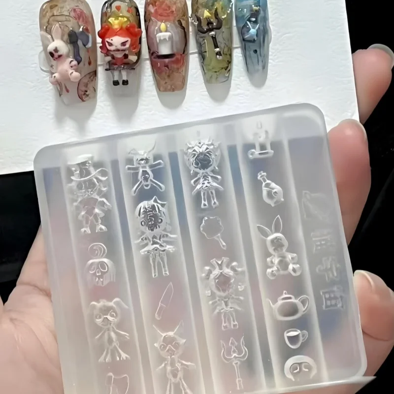 

1 Pc Silicone Nail Mold Dark Style Clown Fairy Tale Doll Rabbit Doll Exquisite 3D Nail Art DIY Decorative Nail Art Mold