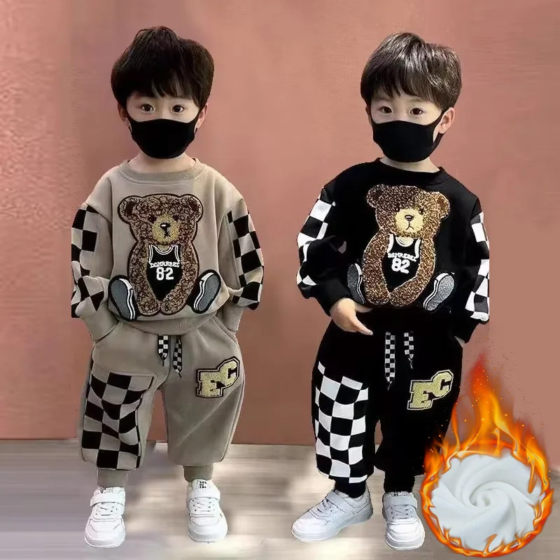 

Boys Fleece Cartoon Sets 2024 New Winter Autumn Suits Children Sweatshirts+Pants 2Pcs Outfits Kids Fashion Casual Clothing