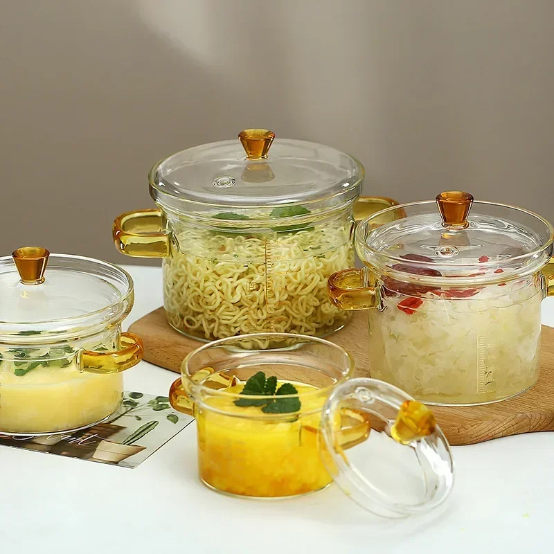 Small Glass Bowl with Lid, Steamed Egg, Special, Baby, Infant Soup Pot with Scale Handle, Complementary Food, Crystal Stew pot