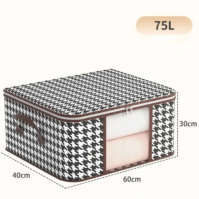 Visible Large Capacity Storage Box Portable Household Clothes Organizer With Handles Foldable Dustproof Quilt Zipper Container