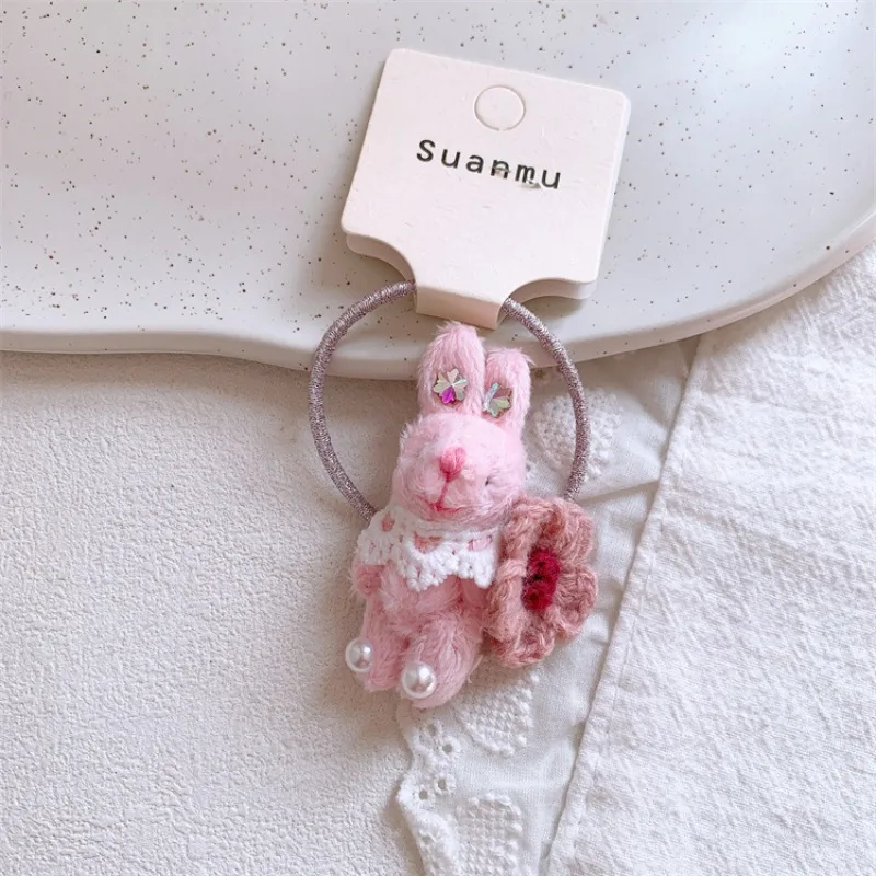 

Cute Kids Yarn Flower Rabbit Hair Barrettes Pom Pom Bear Hair Ties for Girl Side Flyaway Clips Ponytail Holders Hair Accessories