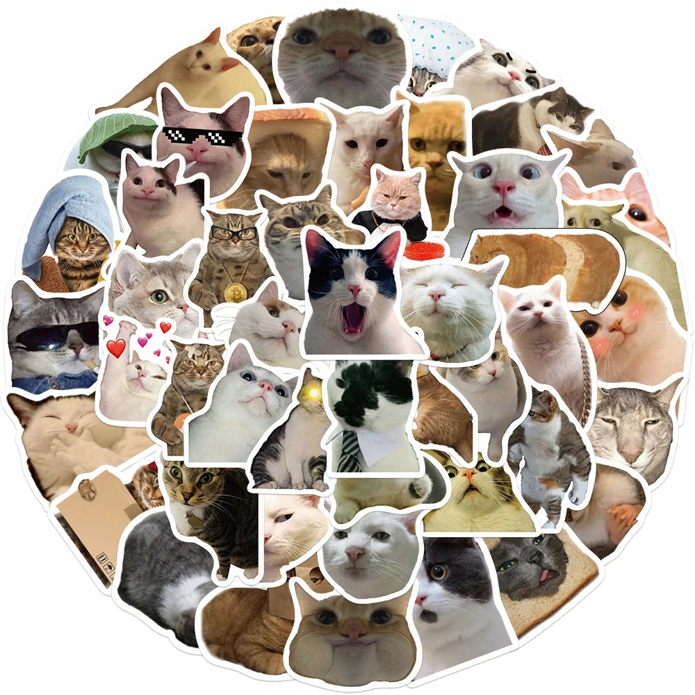 10/30/50pcs Funny Cute Cat Meme Animal Stickers Decal Kid Toy Laptop Guitar Phonoe Luggage Motorcycle Car Waterproof Sticker