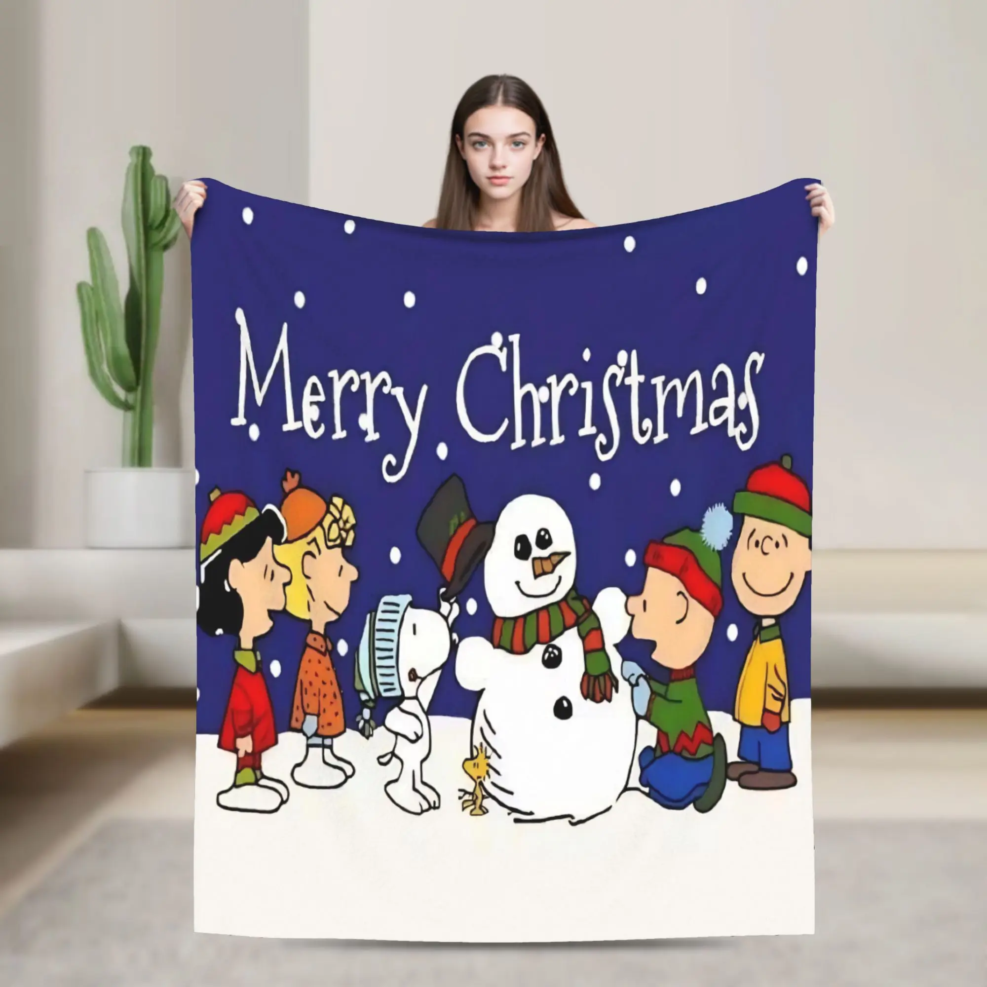 S-Snoopys Xmas Christmas Tree Knitted Blanket   Flannel Throw Blankets Airplane Travel Decoration Ultra-Soft Warm Bedspreads