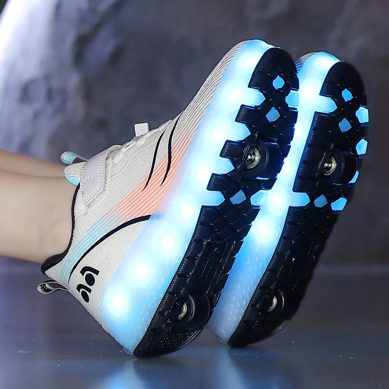 Teen roller skates with lights multi-functional wheel sneakers for students detachable wheel shoes