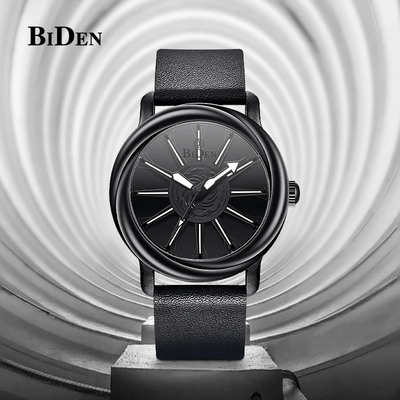 BIDEN simple casual men's watch quartz stone two-layer leather belt calendar waterproof night light date casual daily gift givin