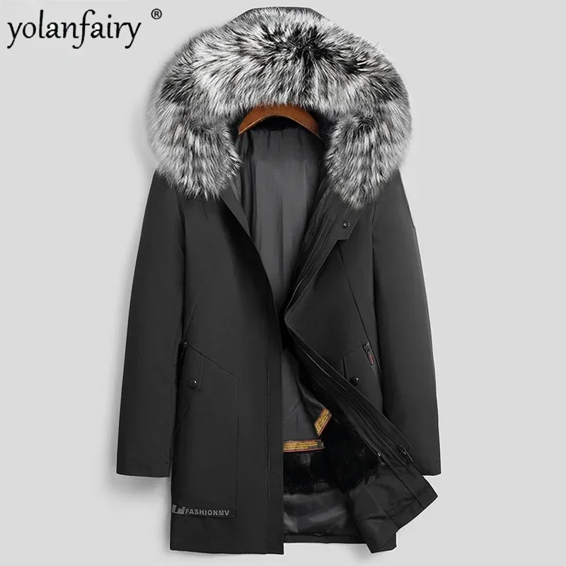 

Real Fur Coat Men's Rabbit Fur Jacket Man Parkas Midium Winter Coats and Jackets for Men Raccoon Fur Collar Hooded Fur Clothing