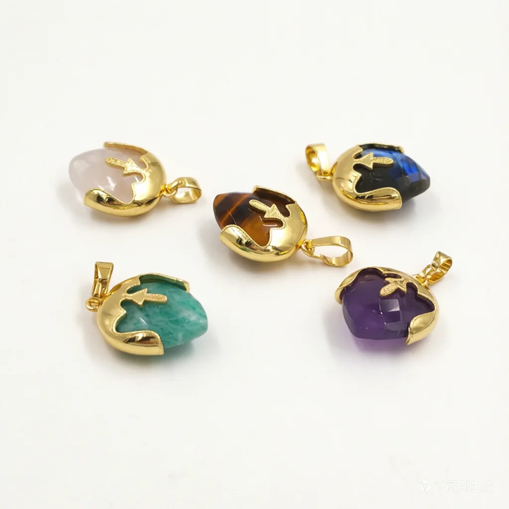 WT-P2013 Unique Design Top Cover Gold Plated Heart Shape Natural Gemstones Cute Pendant For Ladies Necklace Jewelry Diy