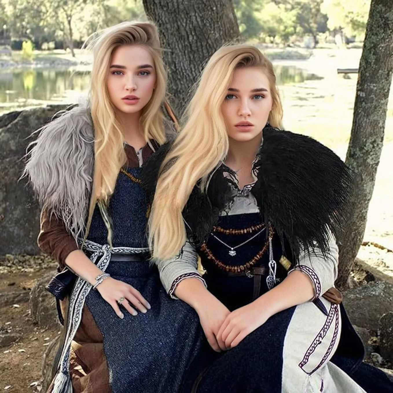 Viking Cloak Costume WOmen Fur Collar Medieval Renaissance Wrap King Warrior Cape Shawl Halloween LARP Cosplay Costume