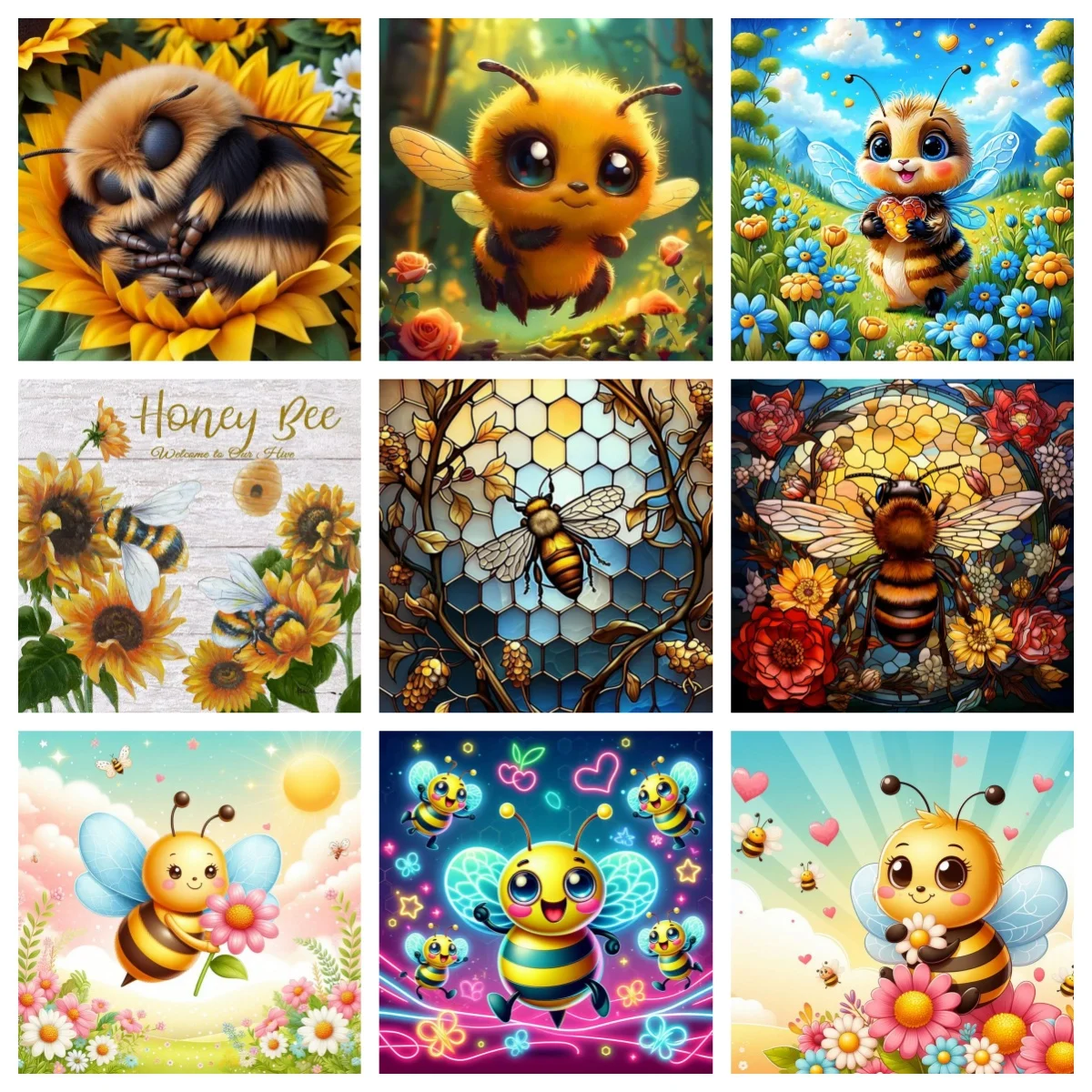 

Cartoon Bee Diamond Painting Kit Insects Diy Diamond Embroidery Cross Stitch Child Handmade Gift Living Room Bedroom Wall Decor