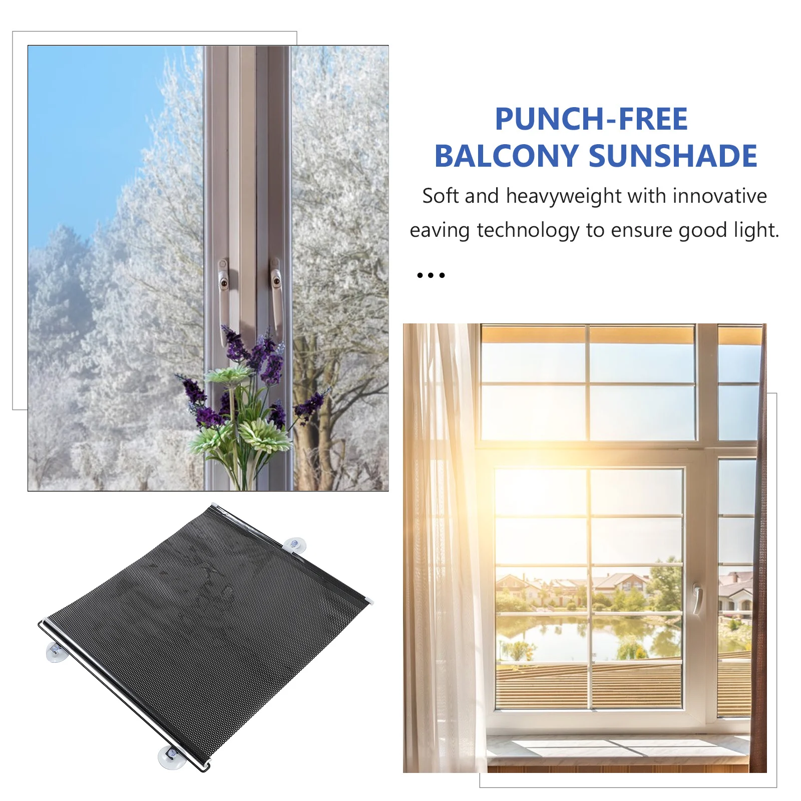 

Black Mesh Dot Balcony Suction Cup Sunshade Curtain Portable Temporary Blinds Lightweight Privacy Protection Suitable Sliding