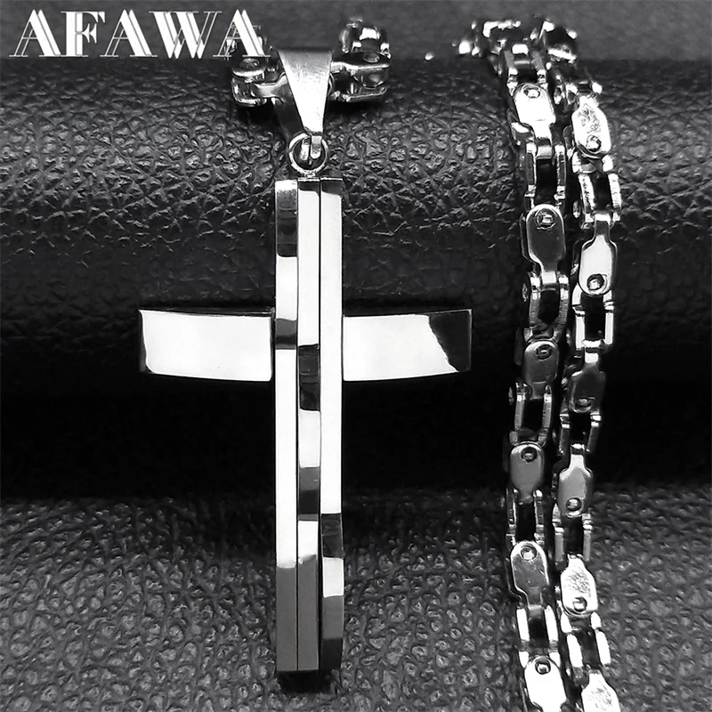 Hip Hop Cross Pendant Necklace for Men Stainless Steel Silver Color Faith Chain Necklaces Christmas Gift Jewelry colar masculino