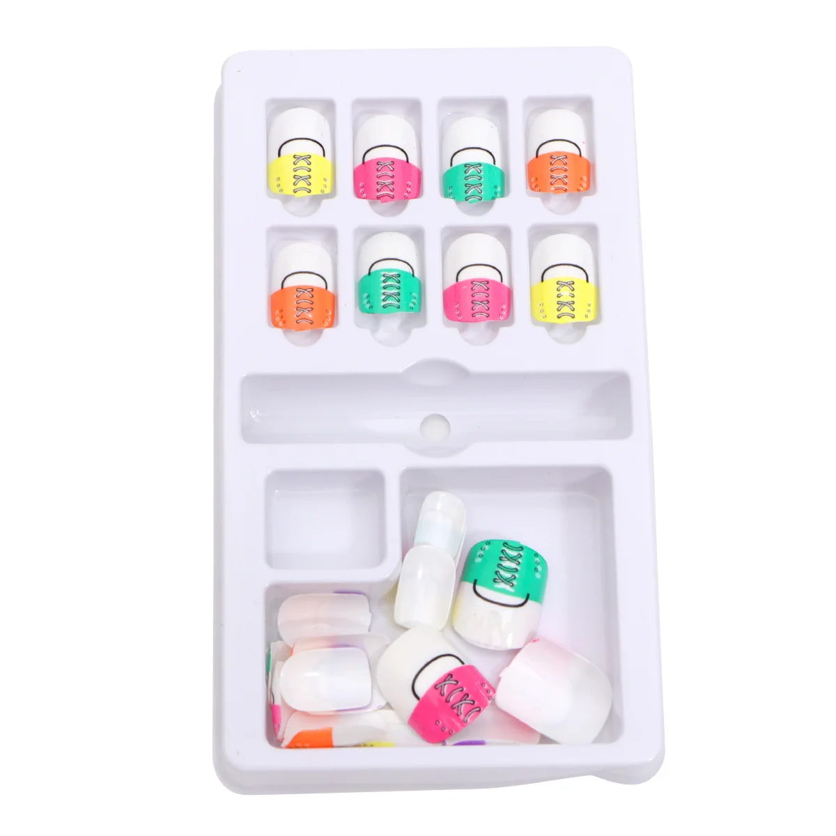 

24Pcs Kid Fake Nails Plastic Colorful Sticky Pieces Lightweight Manicure Extensions Salon Home Fun Nail Art Pieces Nail