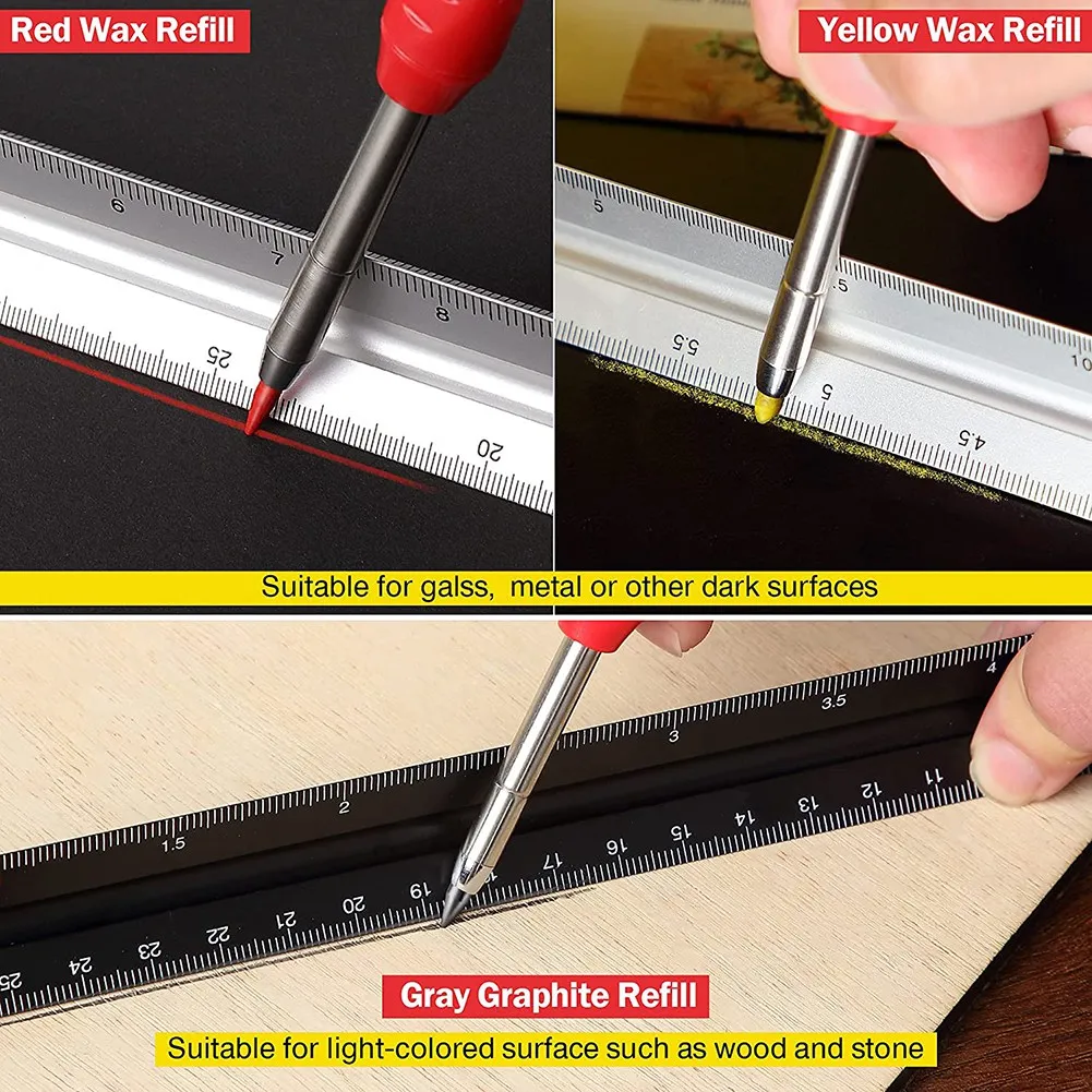 Mechanical Carpenters Pencils Set,with Built in Sharpener and 12 Pcs Refills, Scriber Marking Tools for Architect