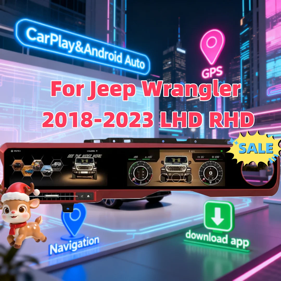 

Dual Screen Multimedia Radio CarPlay For Jeep Wrangler 2018-2023 Android Auto Speedometer Bluetooth Navigation Touch LHD RHD