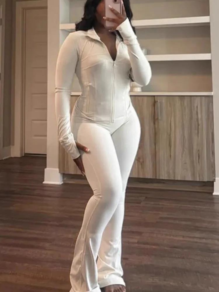 الخريف عادية الصلبة رياضي قطعتين مجموعات أنيقة المرأة الوقوف الرقبة سستة طويلة الأكمام سليم بلوزات وسراويل ضيقة وتتسابق رياضية #2