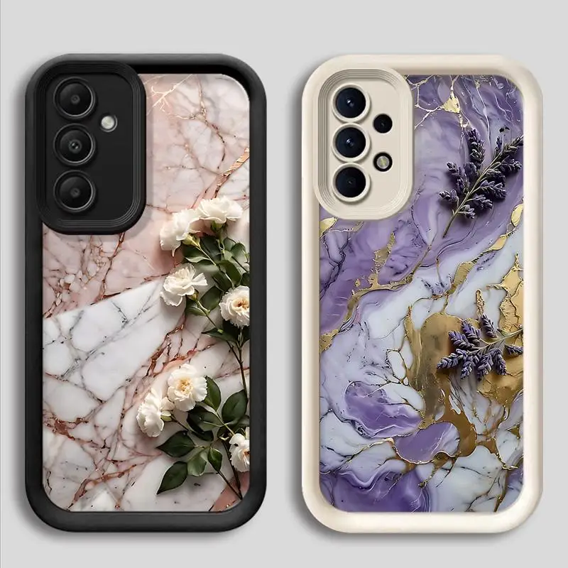 Phone Case for Samsung Galaxy A15 A25 A35 A55 A51 A71 A72 A73 A52 A52s A53 A54 5G Soft TPU Flower Marble Cover