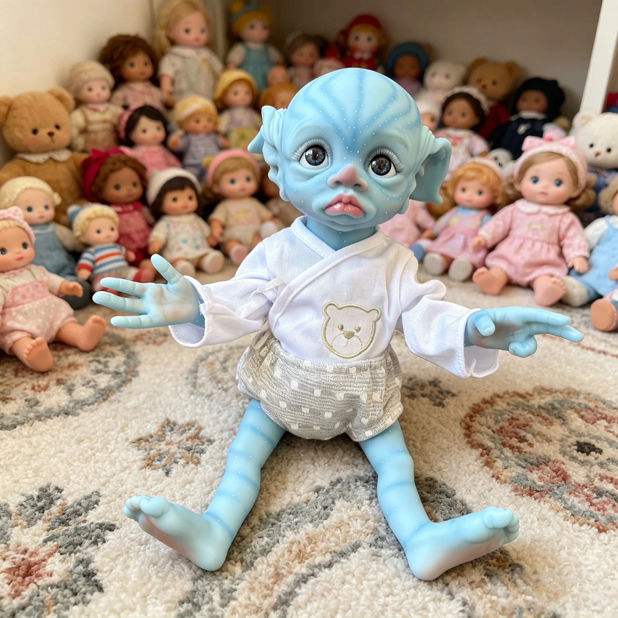 

16inch Tinky Blue skin Fairy Elf Baby Already Painted Finished Doll Full Body Soft Silicone Reborn Collectible Art Doll