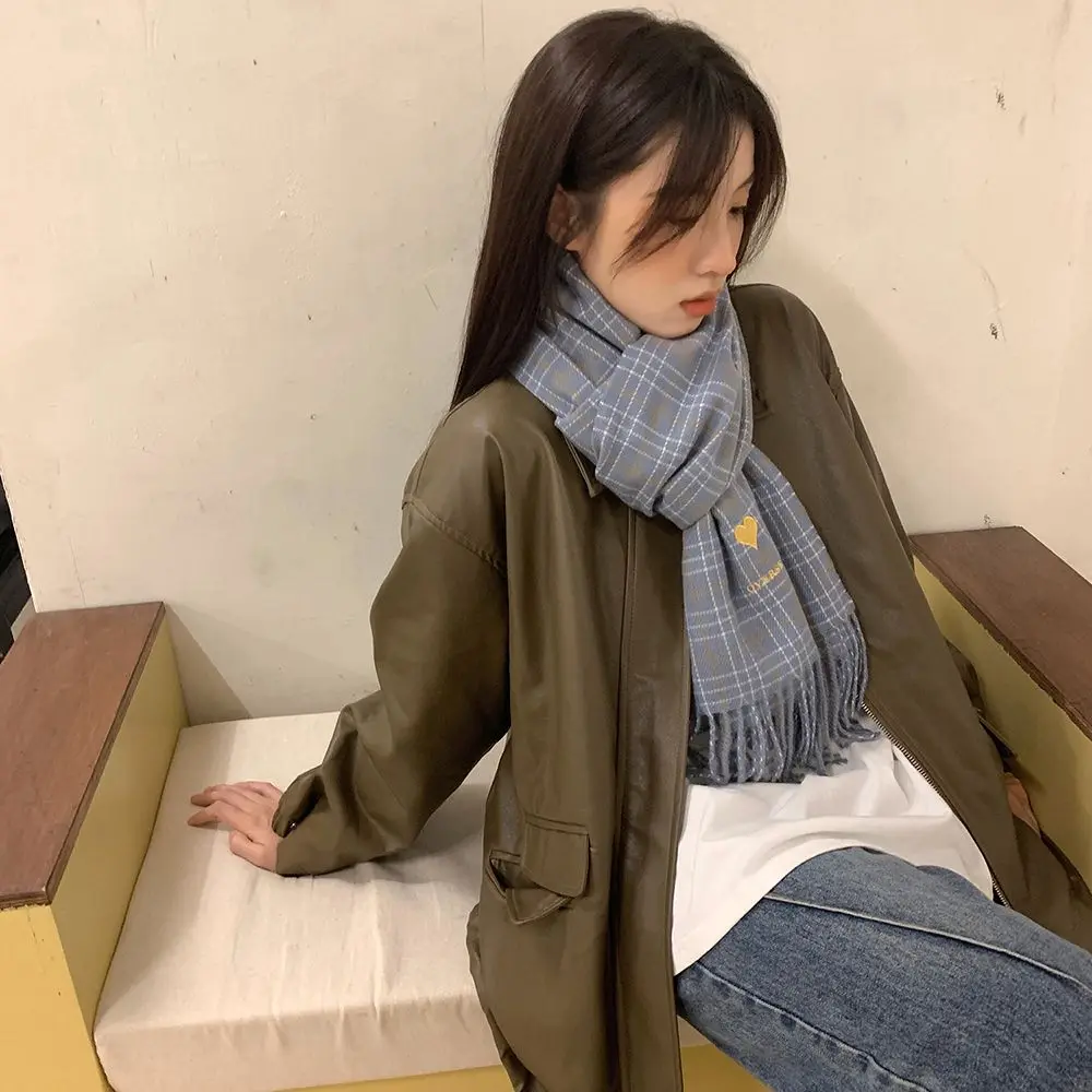 العصرية الحلو الرجعية للفتيات الحب القلب سميكة شعرية الشتاء منقوشة الأوشحة شالات محبوكة شبكة يلتف شالات النمط الكوري