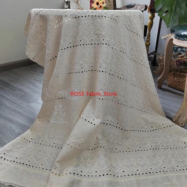 1 ياردة الكتان الجوف خارج المطرزة النسيج الملابس فستان الستار صنع اليدوية DIY بها بنفسك القماش مواد الخياطة