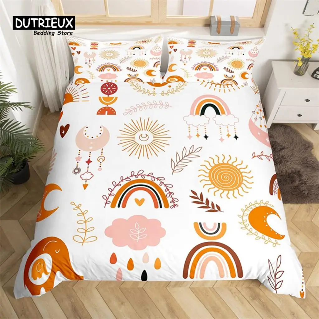 

Cartoon Rainbow Duvet Cover King Queen Bohemian Eyes Moon Sun Bedding Set Microfiber Kawaii Cloud Dream Catcher Comforter Cover