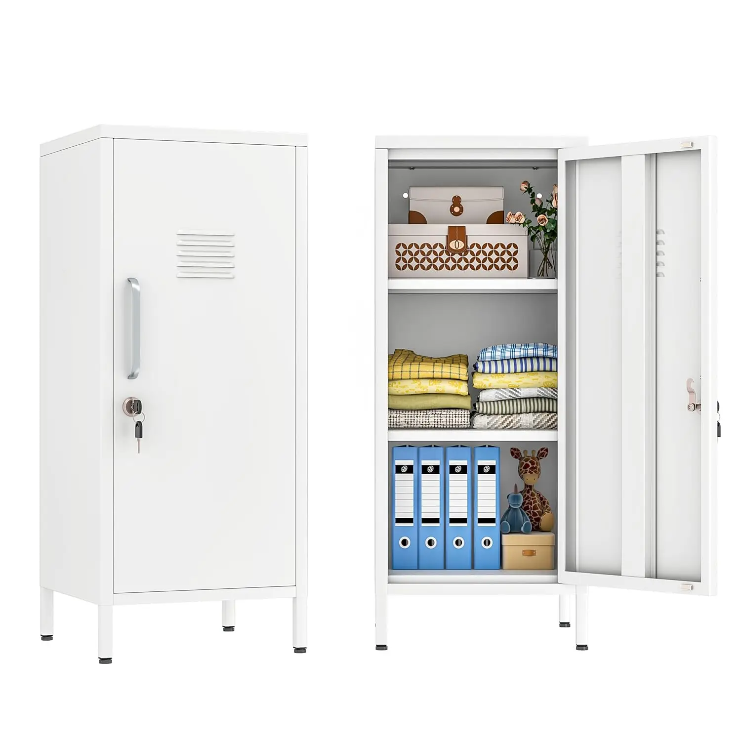 

Metal Storage Cabinet 35.4"H Lockable Steel Locker 2 Adjustable Shelves Home Office Garage Bathroom Customized