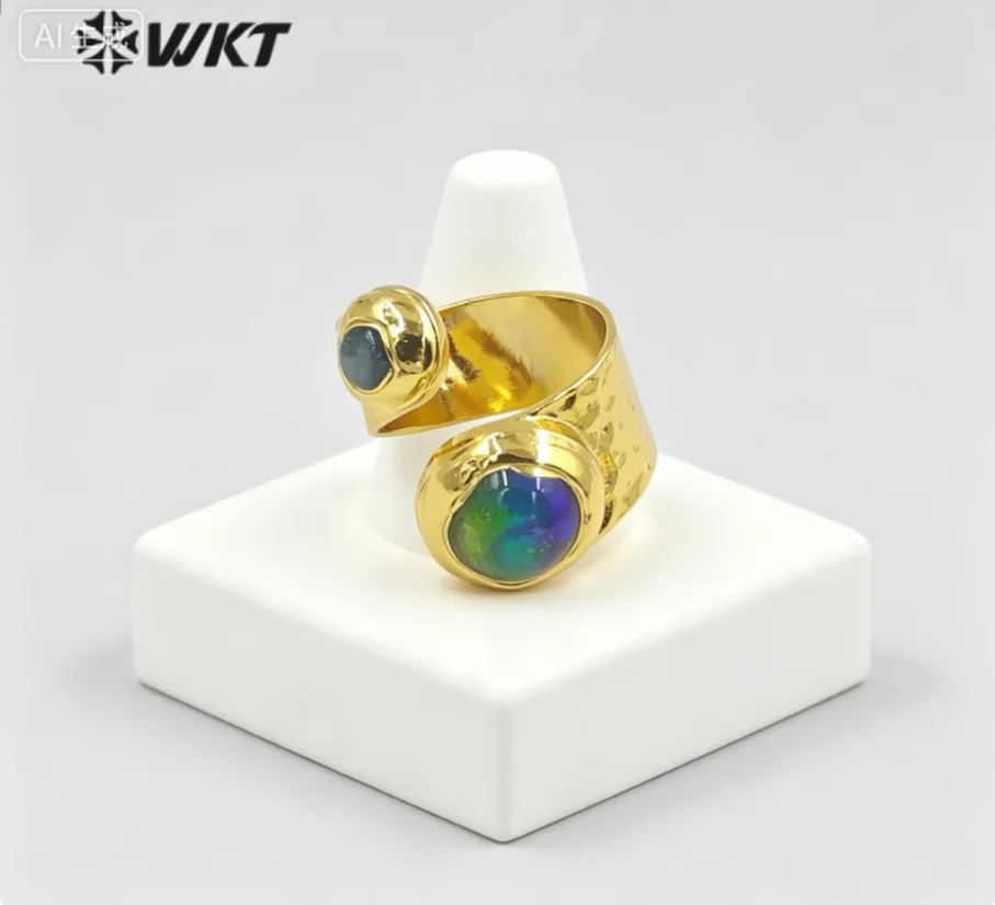 WT-R481 Hot Sale Blue Murano And Kyanite Beads Wrap Shape Gold Can Be Adjustable Rings For Party Decent Accessories
