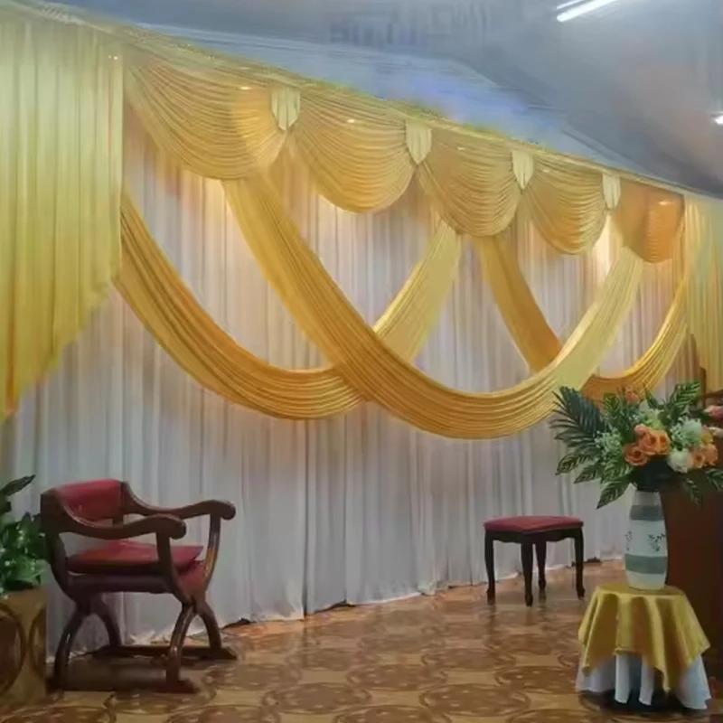 

Wedding Backdrop Curtain with Swags Valances for Stage Background Church Decoration Customized Color Sizes