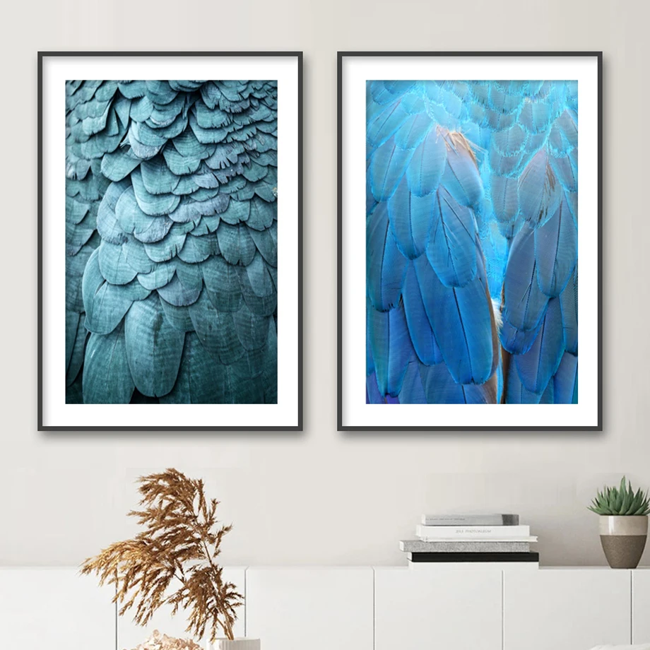 

Malachite Green Parrot Blue Macaw Feather Art Canvas Painting Paper Nordic Prints Posters Wall Pictures Living Room Decoration