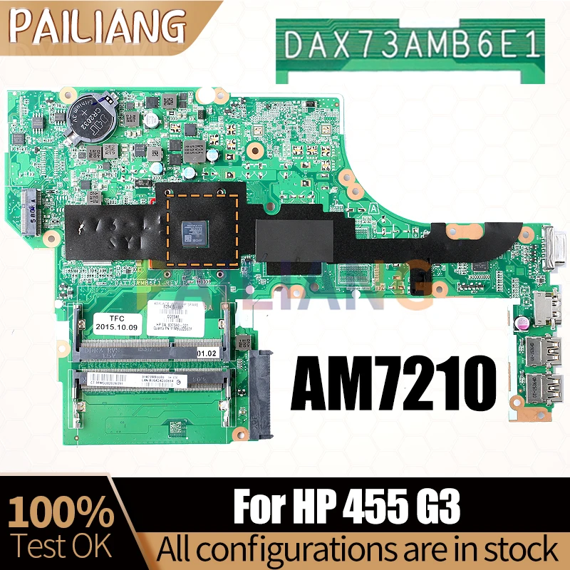 

For HP 455 G3 Notebook Mainboard DAX73AMB6E1 AM7210 828435-001 Laptop Motherboard Full Tested