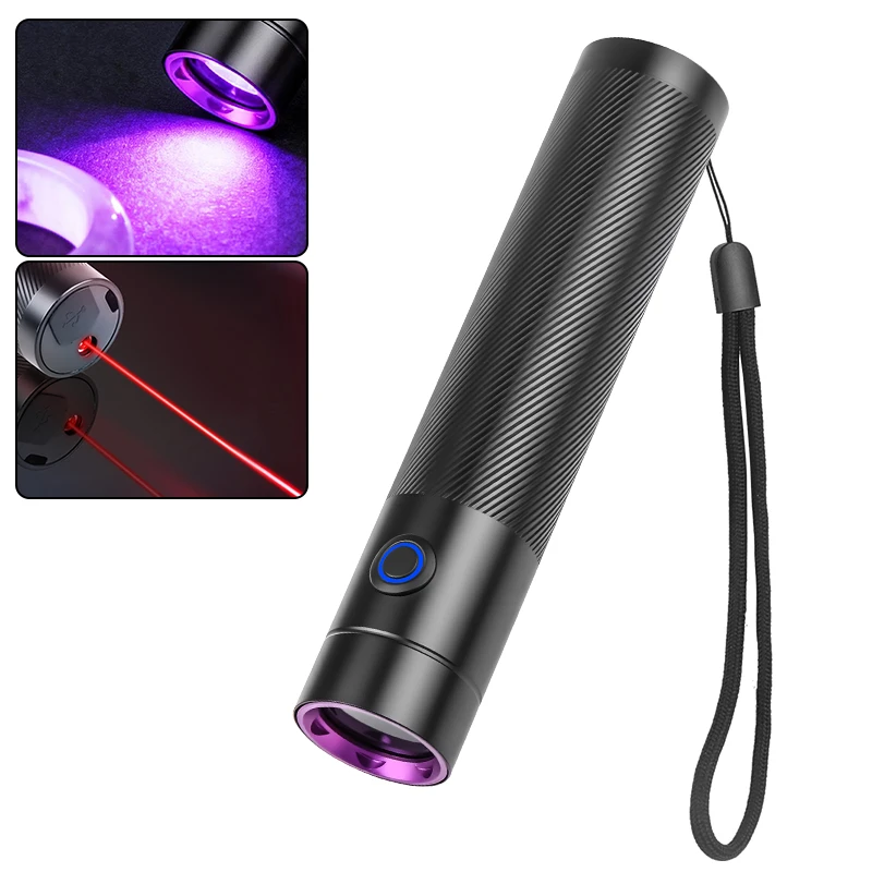 365nm UV Flashlight with Red Beam, USB-C Rechargeable Black Light, Portable LED Ultraviolet Blacklight for Pet Urine Detection
