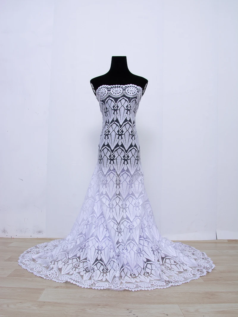 الأبيض الأفريقي جبر الحبل الدانتيل الترتر الأقمشة عالية الجودة للذوبان في الماء الدانتيل التطريز فساتين الحفلات للنساء ، 2.5 ياردة 4458