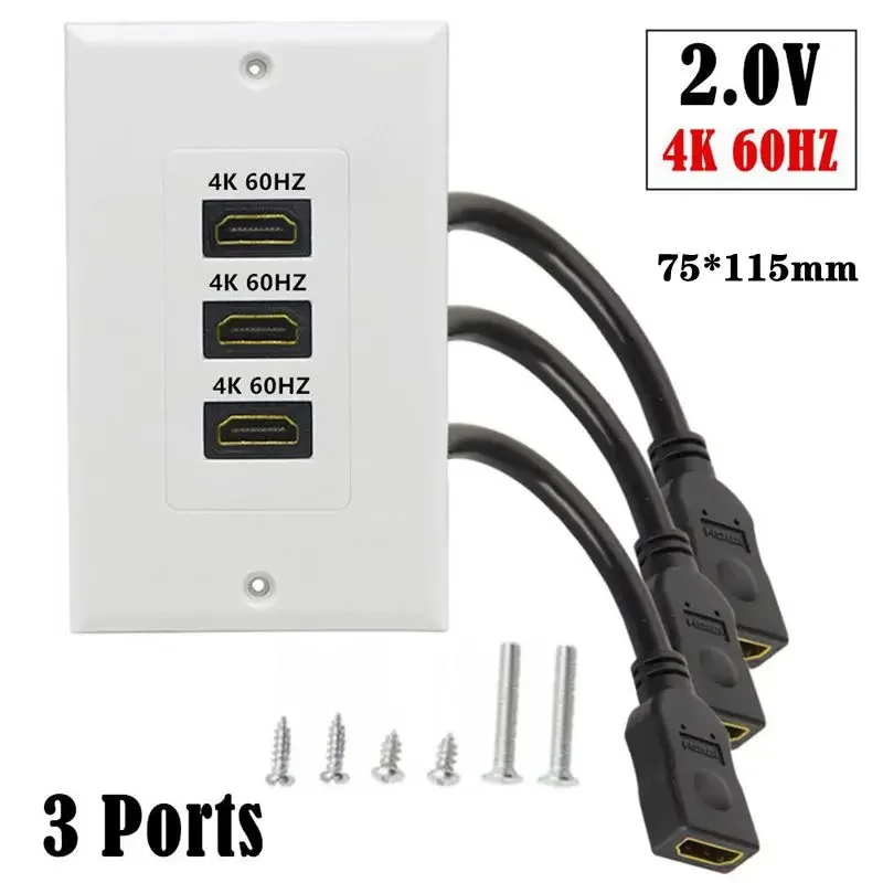 3-Port 4K2.0 Version 60Hz HDMI-Compatible High-Definition Panel Wall Plug Solderless Extension Female To Female Adapter Cable
