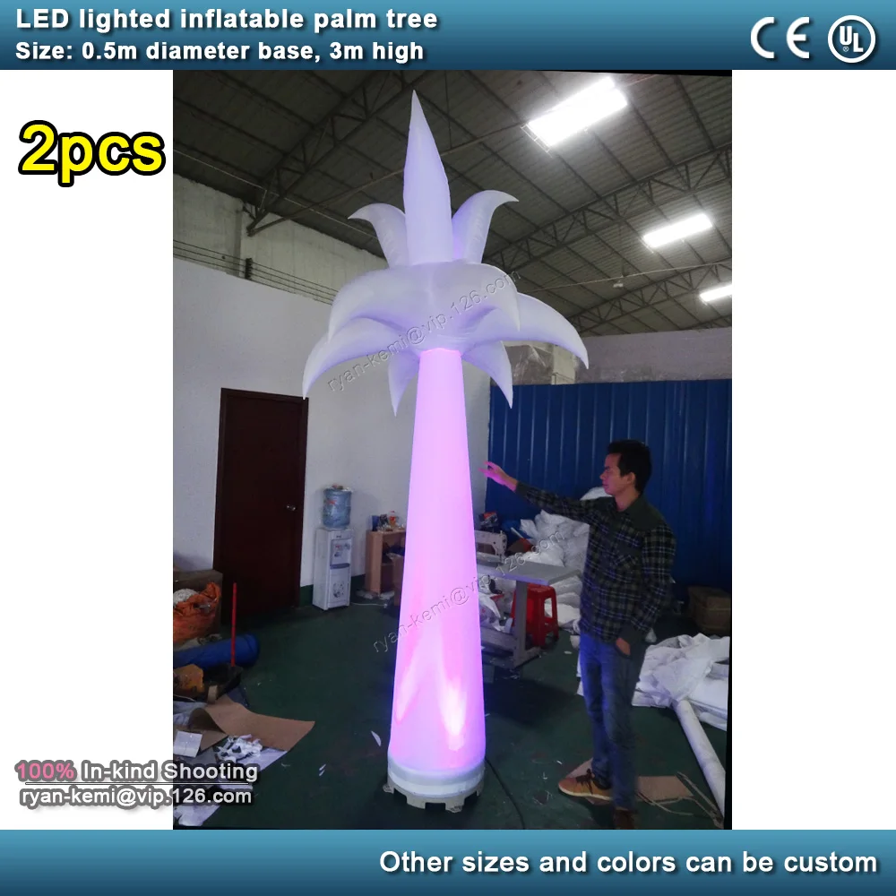 

3m high LED lighting inflatable palm tree for decoration remote control colorful LED inflatable pillar flower for wedding party