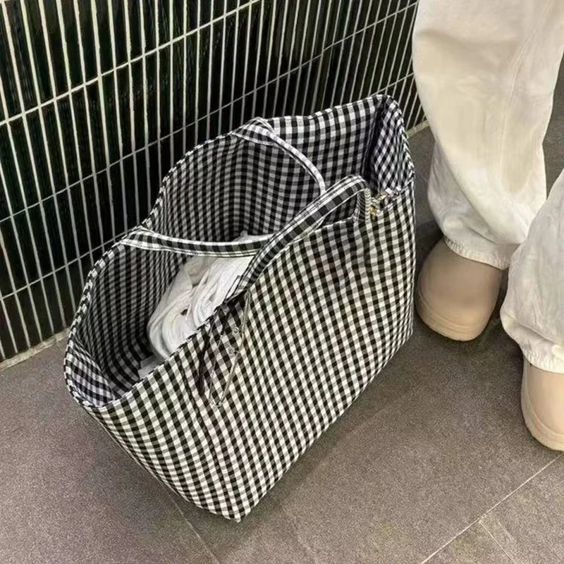 Polka Dot Print Canvas Tote Bags Stripes Print Check Print Large Capacity Tote Canvas Material Large Capacity Commuting Bags