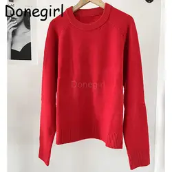 Donegirl 2024 Autumn Winter New Women Round Neck Knitted Sweater Solid Simple Slim Casual Versatile Pullover Female Tops Chic