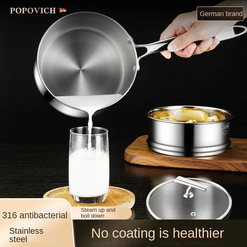 316 stainless steel milk skillet non-coated thickened non-stick skillet baby food supplement Skillet Cooking One Soup Skillet