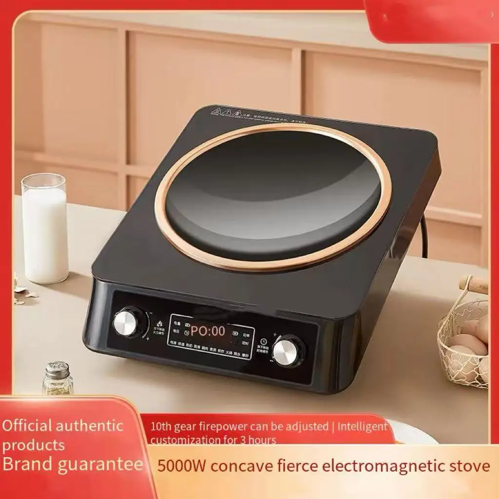 5000W High Power Smart Electric Induction Cooker 36 Stainless Steel Wok Household Stir-Fry Knob Touch Screen Display
