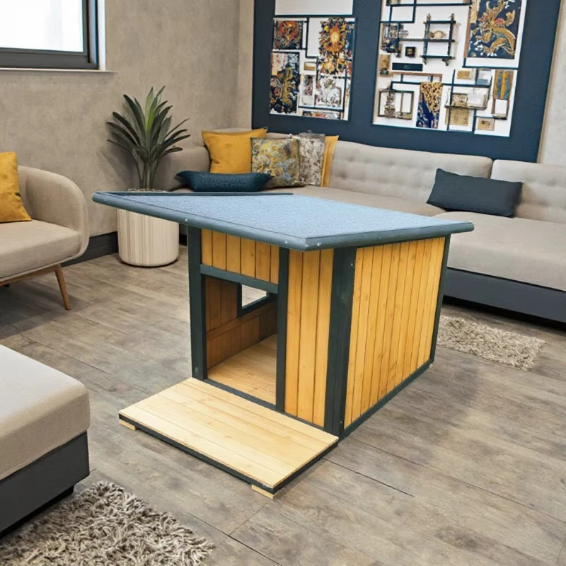 Luxury modern small animal kennel indoor/outdoor wooden kennel with cat and pet prints