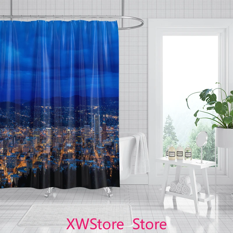 

Modern Bathroom Decoration with Waterproof and Mildew Proof Urban Night Scenery Shower Curtain Shower Curtain