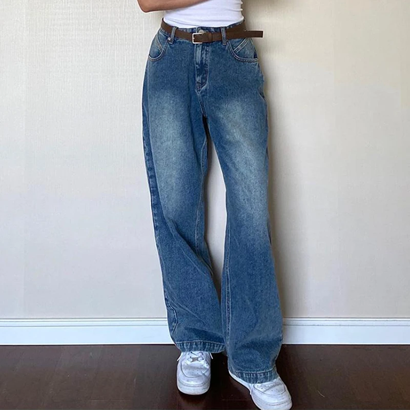 Hdspq Retro Oversized Wijde Pijpen Jeans Voor Vrouwen 2023 Herfst Losse Hoge Taille Moeder Jean Vrouw Met Riem Rechte Denim Broek