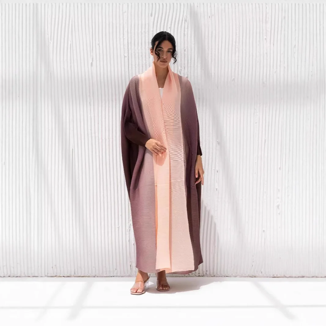 Eid Women Abaya Dresses Jalabiya Gradient Dress Ramadan Morocco Muslim Dubai Open Abayas Kaftan Islam Vestidos Cardigan Robe