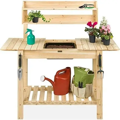 Garden Potting Bench Table W/Sliding Tabletop Workstation W/Removable Sink Patio Furniture Outdoor Furniture Outdoor Patio